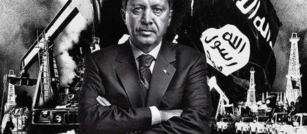 Erdogan tegen een achtergrond van oorlogsgruwel.